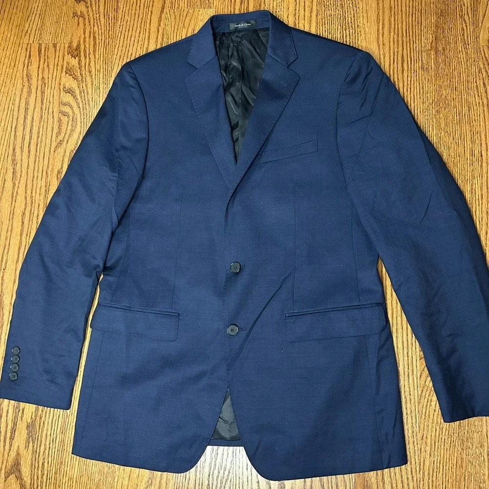 Calvin Klein Mens Blazer Career Suit Single Breasted Navy Wool 42 L